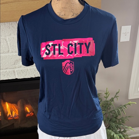 adidas Tops - adidas Navy and Pink STL City Dry Fit Short Sleeve Tee